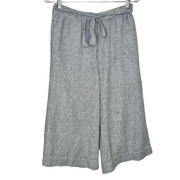 Marine Layer Navy Blue White Linen Rayon High Waist Wide Leg Cropped Pants - Picture 2 of 8